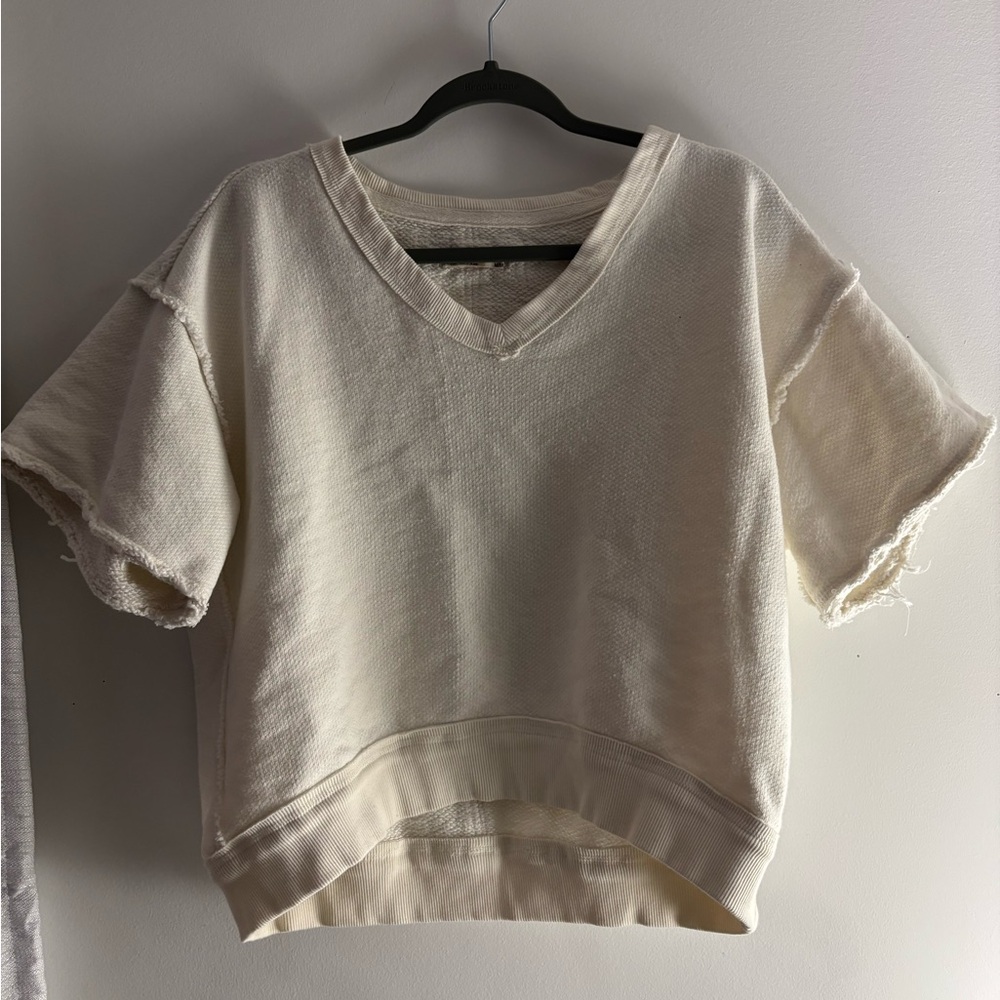 We The Free Cream Short Sleeve V-Neck Top